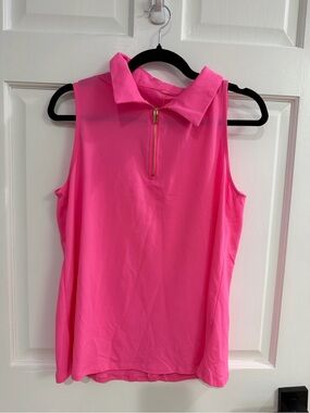 Women’s Sleeveless Polo Zip-Front Top in Hot Pink
